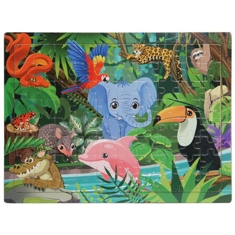 Wooden 80 Pieces Puzzle Toddler Cartoon Dinosaur Animal Plane Puzzle Baby Early Education And Intelligence Building Blocks Toy - Image 1